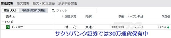 サクソバンク証券でトルコリラを30万通貨保有