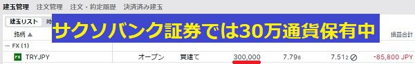 2022年8月8日時点でサクソバンク証券では30万通貨のトルコリラを保有中