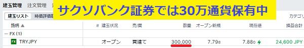 2022年9月8日時点でサクソバンク証券では30万通貨のトルコリラを保有中